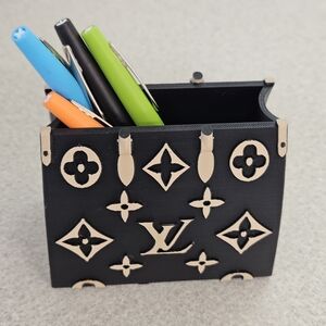 Luxury-Inspired Black and Tan Desk Organizer Pen Holder NEW